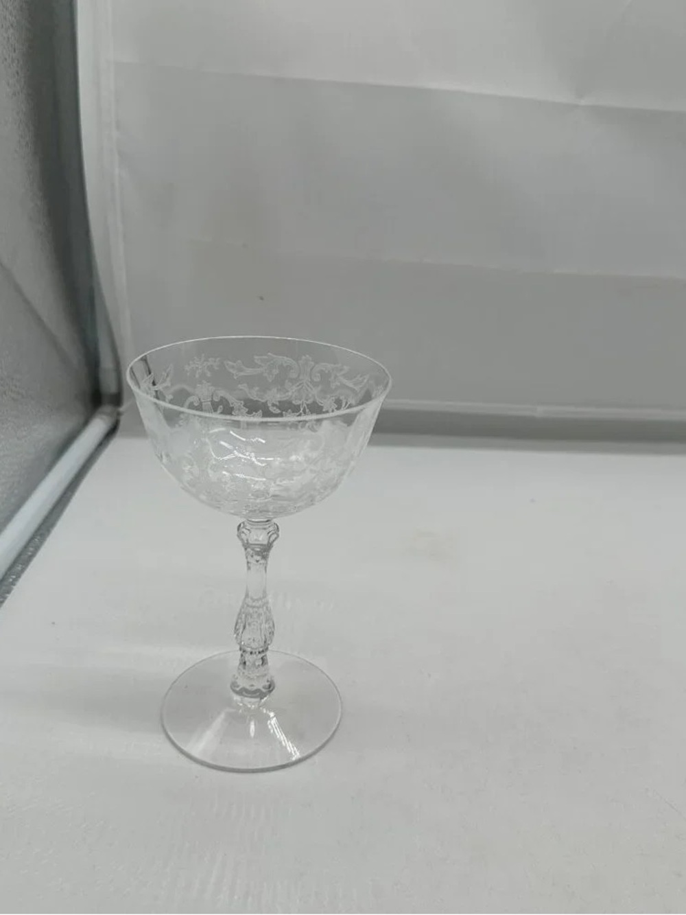 Etched Crystal Coupe Glass - Clear Floral Design